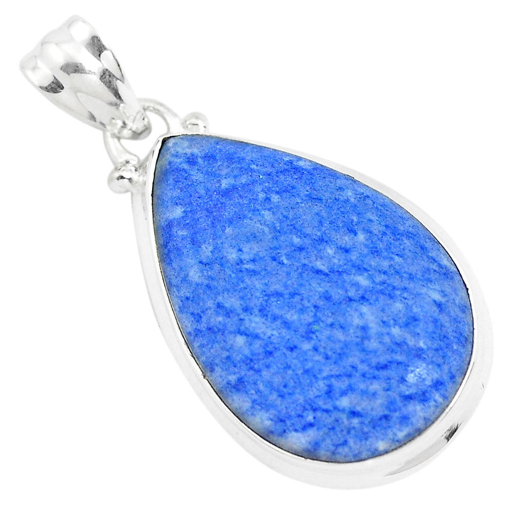 17.91cts natural blue quartz palm stone pear 925 sterling silver pendant p40705