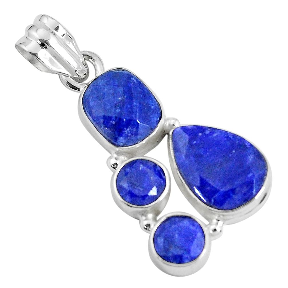 12.96cts natural blue sapphire 925 sterling silver pendant jewelry p33982