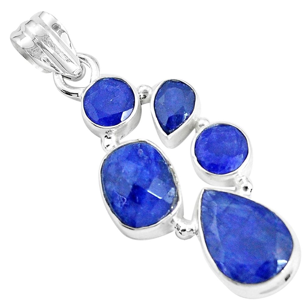 12.44cts natural blue sapphire 925 sterling silver pendant jewelry p33990