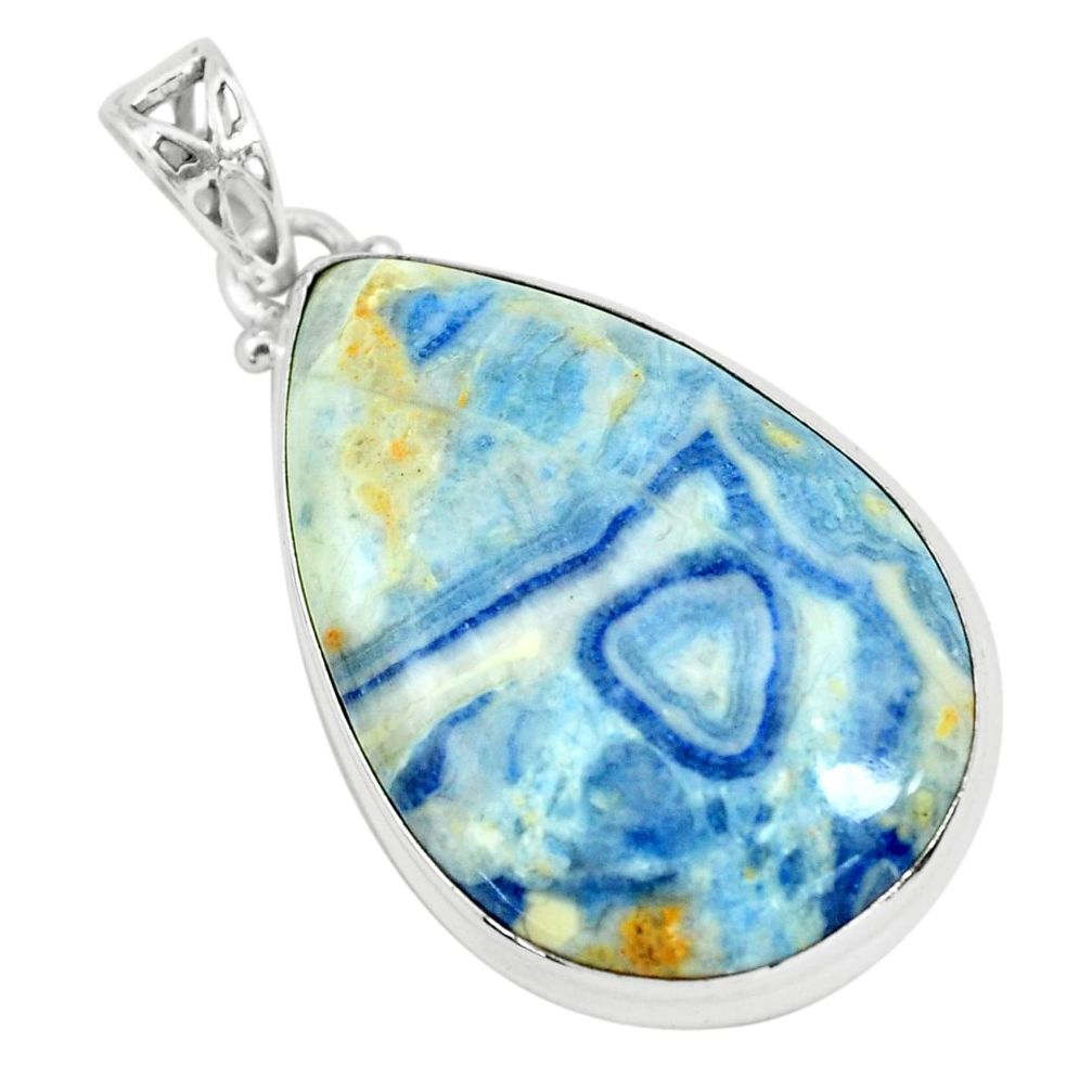 28.08cts natural blue scheelite (lapis lace onyx) 925 silver pendant p66317