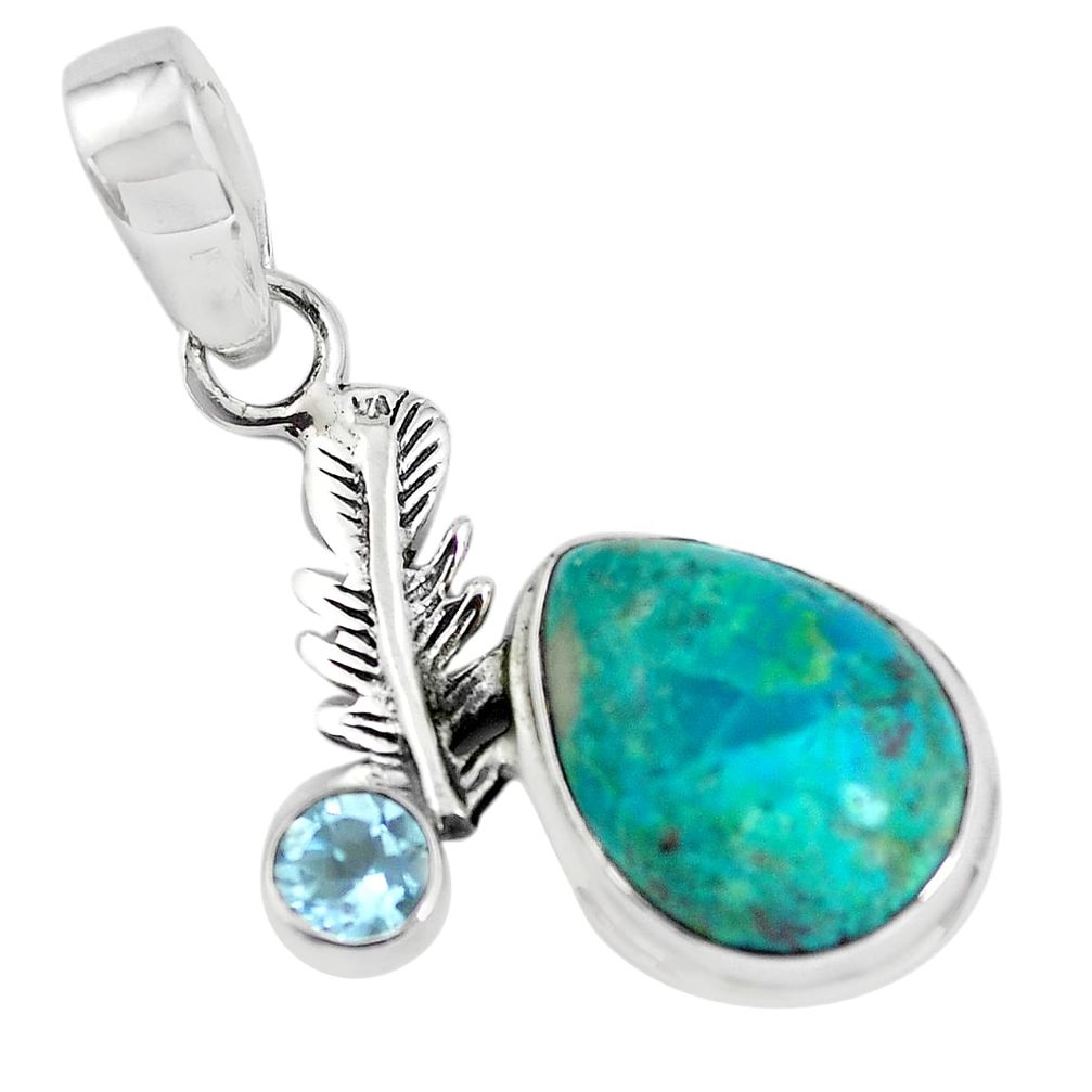 10.81cts natural blue shattuckite topaz 925 silver feather charm pendant p55397