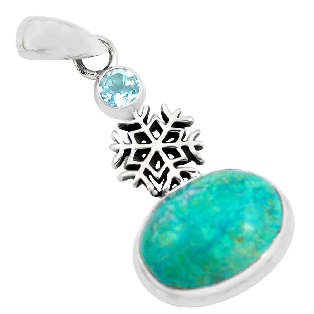 14.12cts natural blue shattuckite topaz 925 silver snowflake pendant p55321