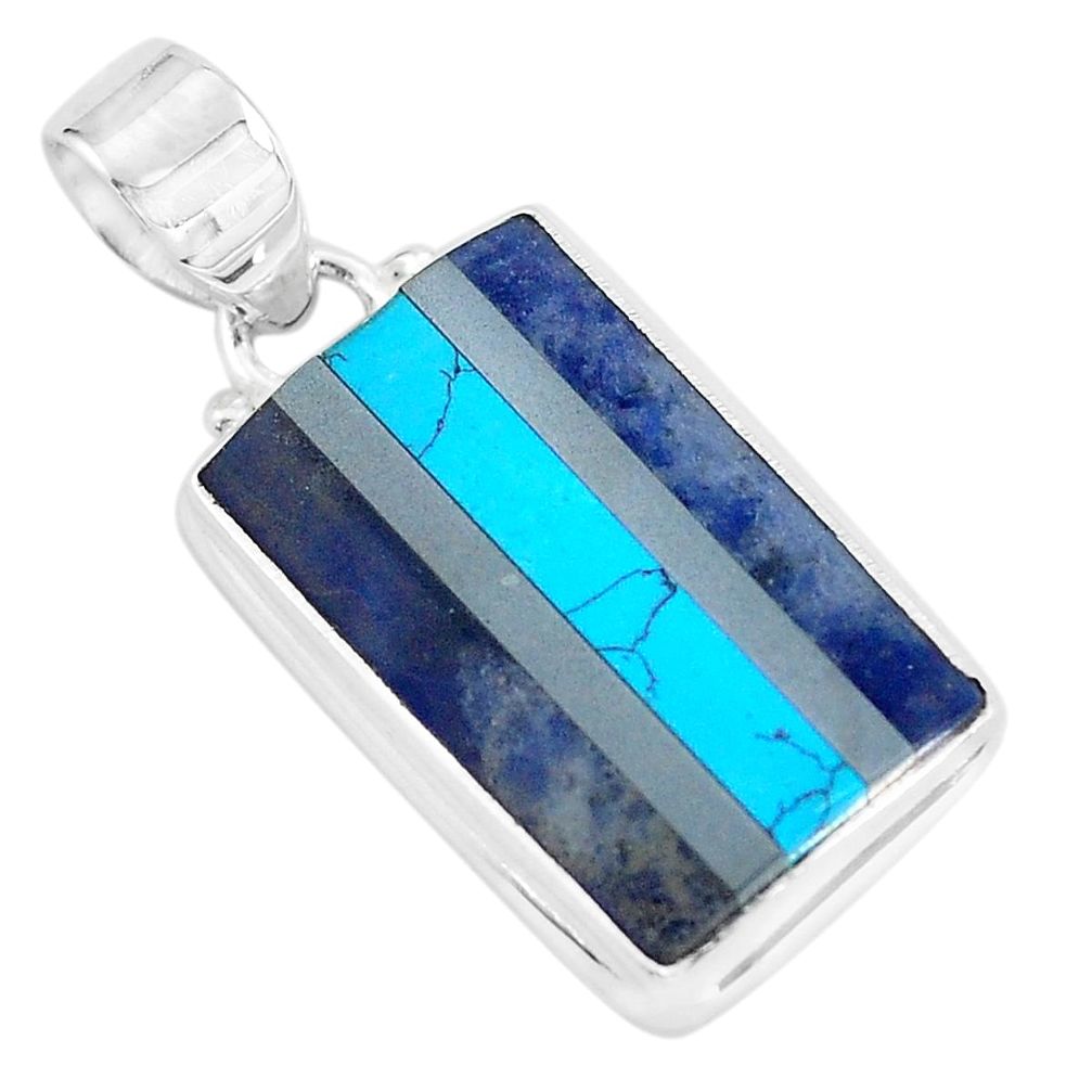 13.22cts natural blue sodalite sleeping beauty turquoise silver pendant p59182