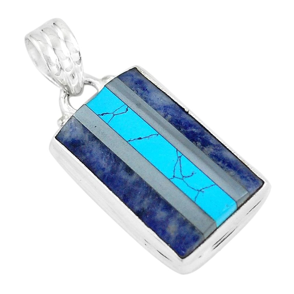 14.23cts natural blue sodalite sleeping beauty turquoise silver pendant p59185