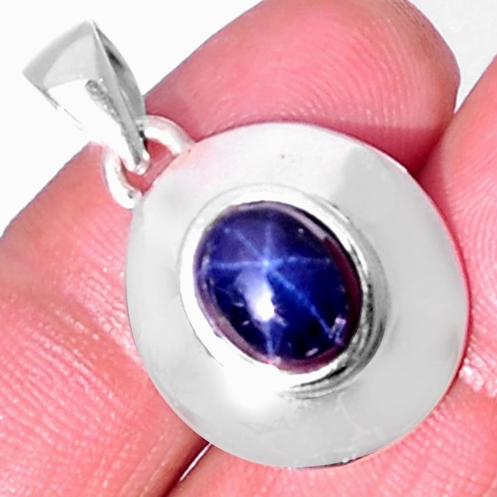 3.89cts natural blue star sapphire 925 sterling silver pendant jewelry d32505
