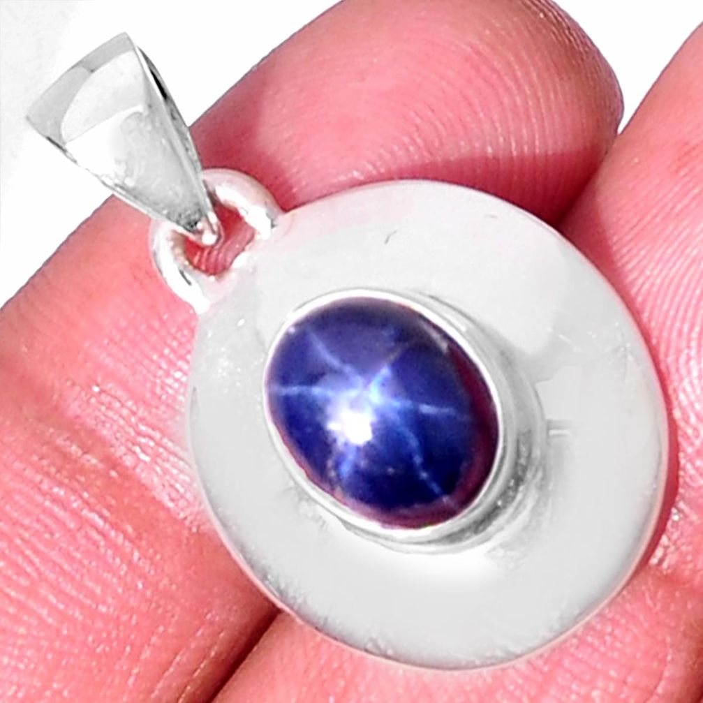 3.88cts natural blue star sapphire 925 sterling silver pendant jewelry d32508