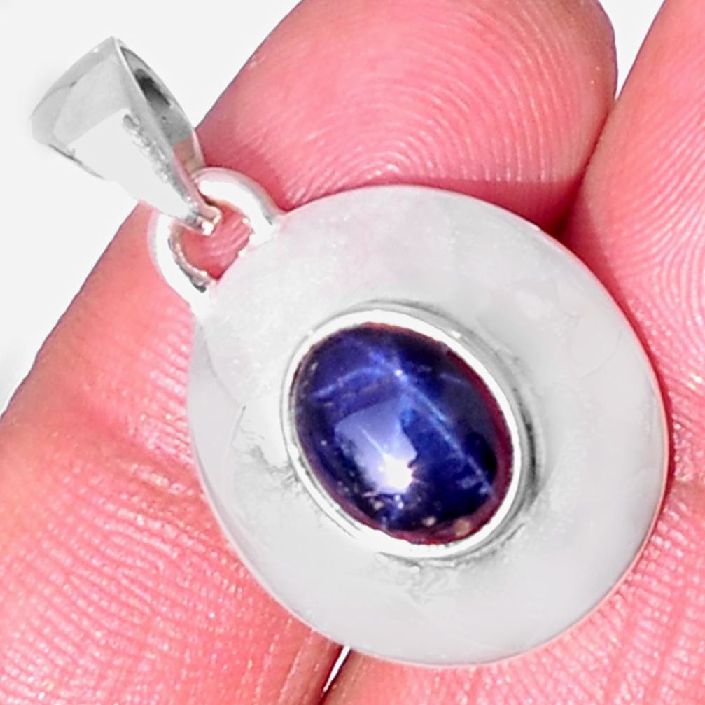 3.01cts natural blue star sapphire 925 sterling silver pendant jewelry d32512