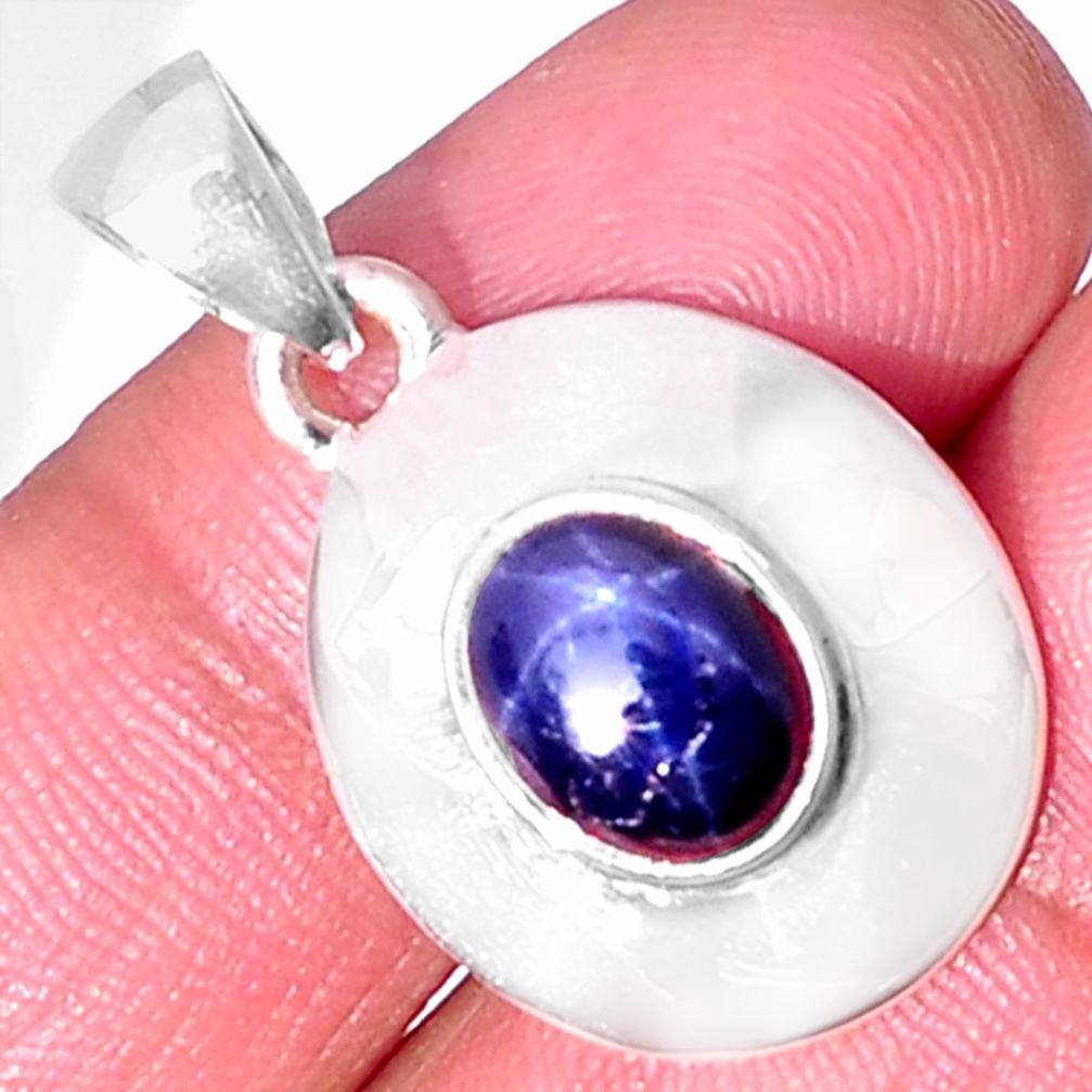 3.02cts natural blue star sapphire 925 sterling silver pendant jewelry d32514