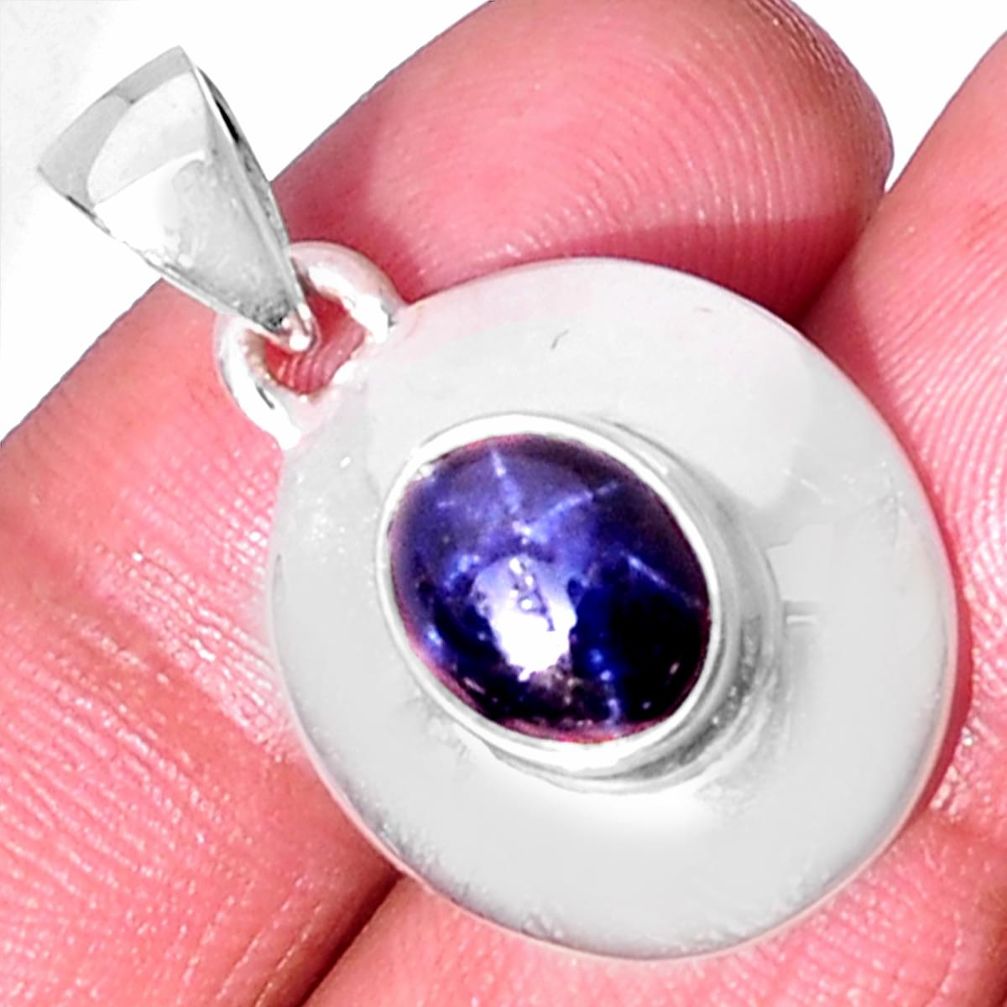 3.16cts natural blue star sapphire 925 sterling silver pendant jewelry d32515
