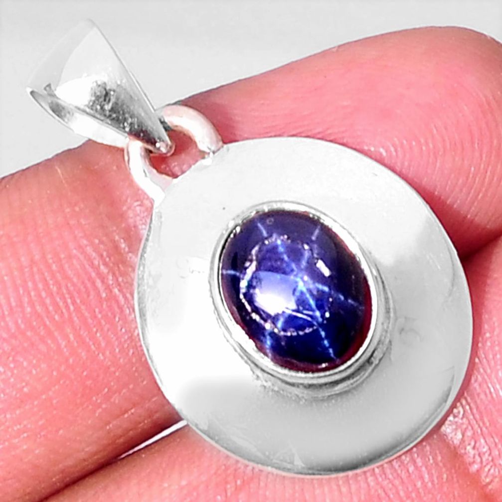 4.06cts natural blue star sapphire 925 sterling silver pendant jewelry d32518