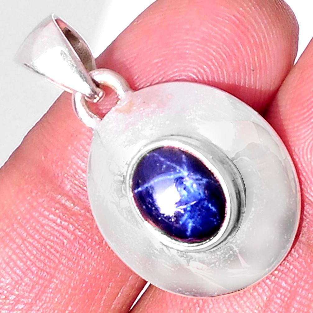 3.14cts natural blue star sapphire 925 sterling silver pendant jewelry d32520