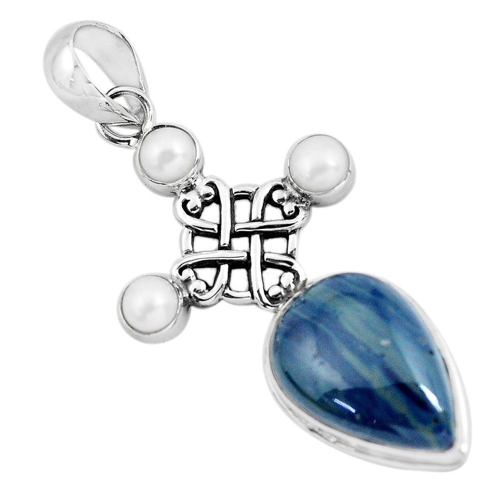 16.92cts natural blue swedish slag pearl 925 sterling silver pendant p55245