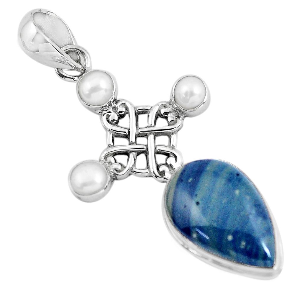 16.90cts natural blue swedish slag pearl 925 sterling silver pendant p55247