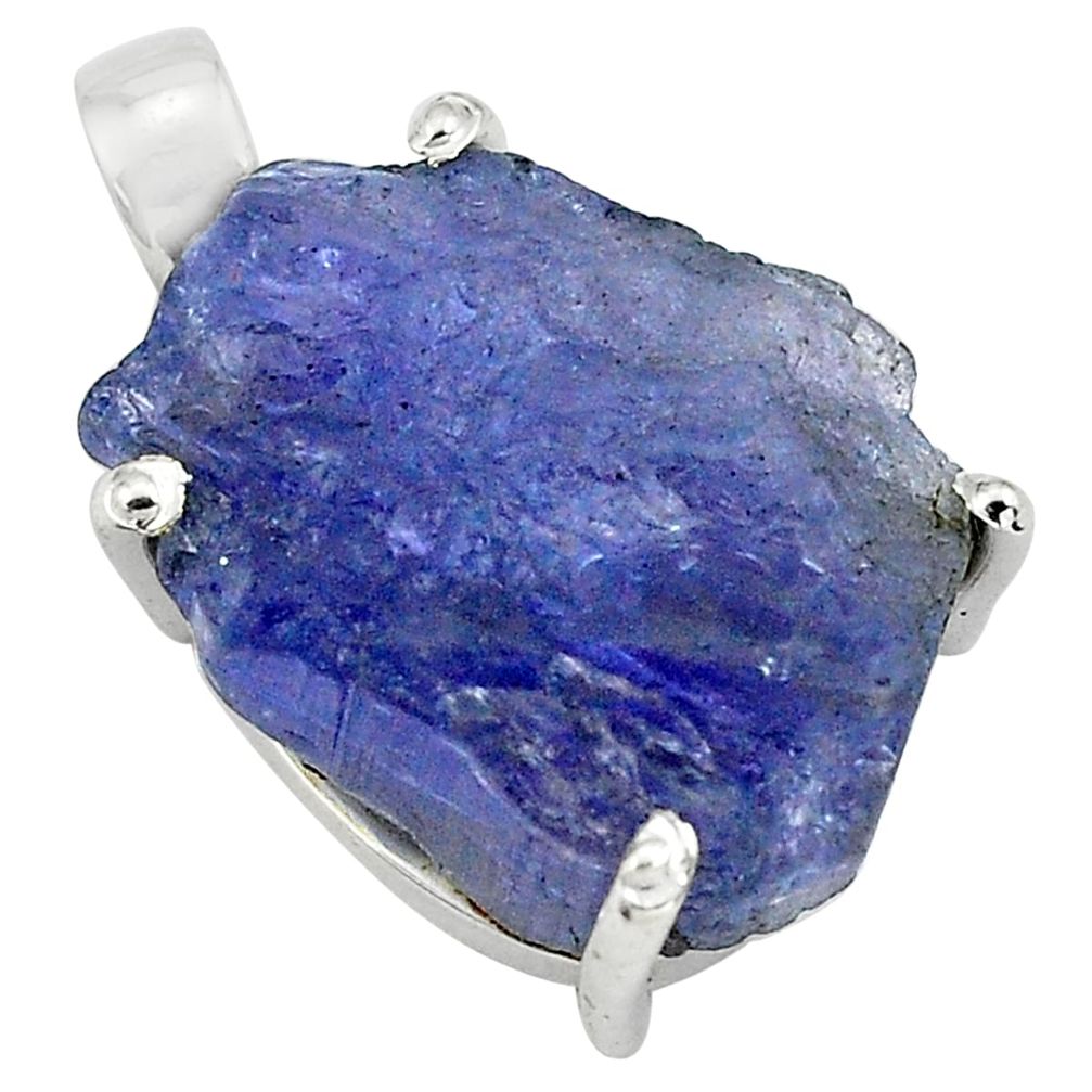 22.87cts natural blue tanzanite rough 925 sterling silver pendant jewelry p79819