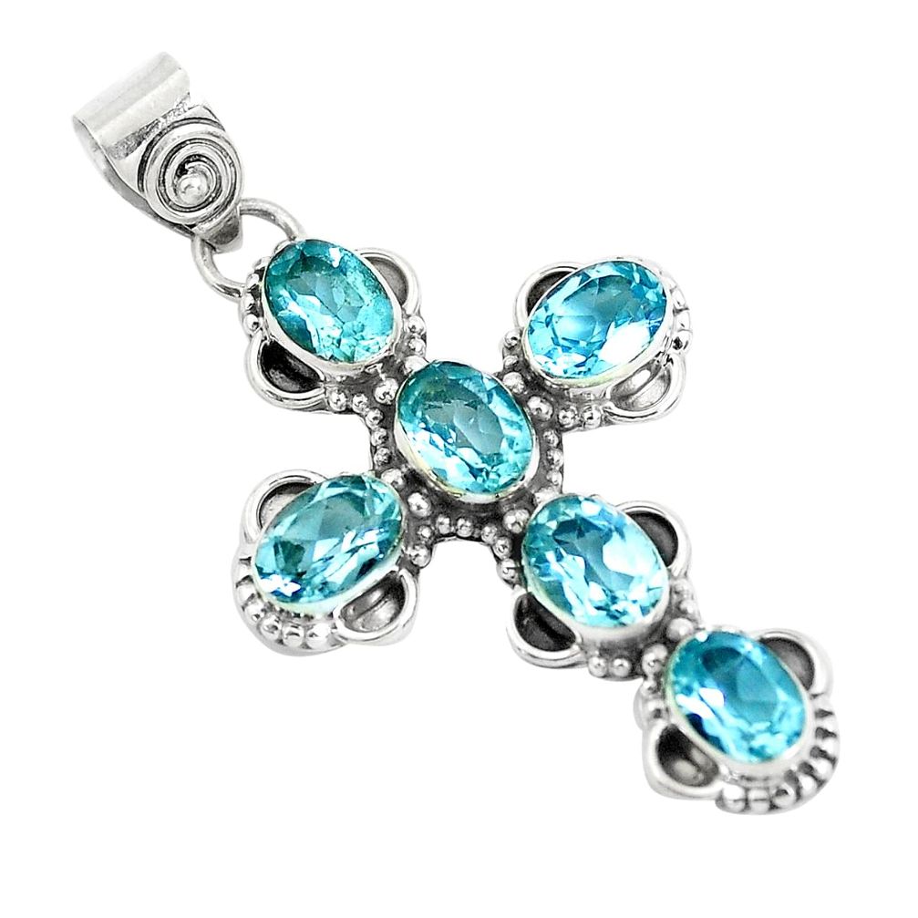 8.83cts natural blue topaz 925 sterling silver holy cross pendant jewelry d31275