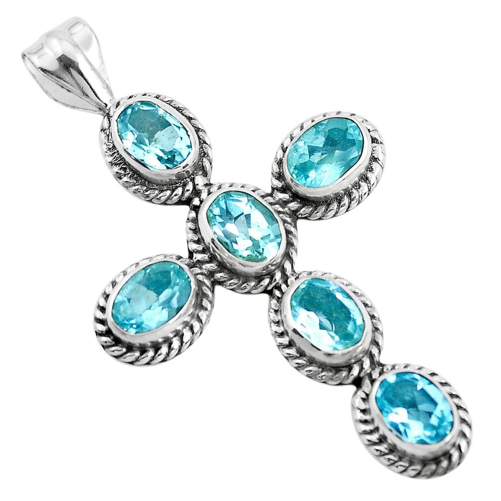 8.42cts natural blue topaz 925 sterling silver holy cross pendant jewelry p35942