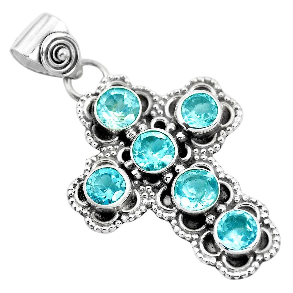 5.35cts natural blue topaz 925 sterling silver holy cross pendant jewelry p35975