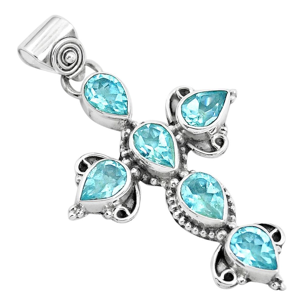 8.53cts natural blue topaz 925 sterling silver holy cross pendant jewelry p35988