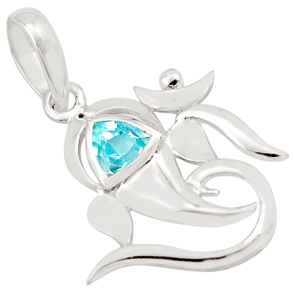 0.99cts natural blue topaz 925 sterling silver lord ganesha pendant p83972