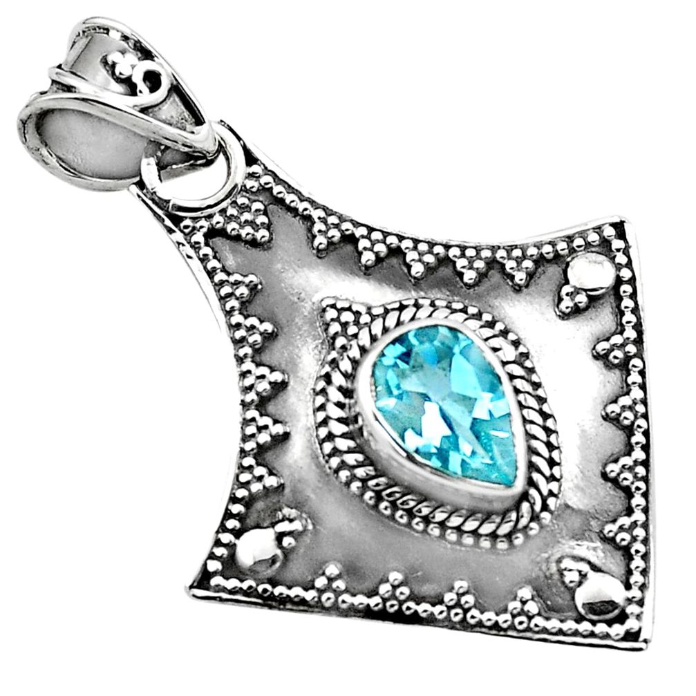 2.21cts natural blue topaz 925 sterling silver pendant jewelry p86352