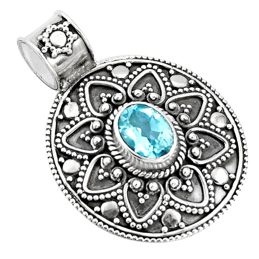 2.10cts natural blue topaz oval 925 sterling silver pendant jewelry p90237