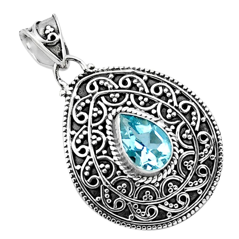 2.35cts natural blue topaz pear 925 sterling silver pendant jewelry p86329