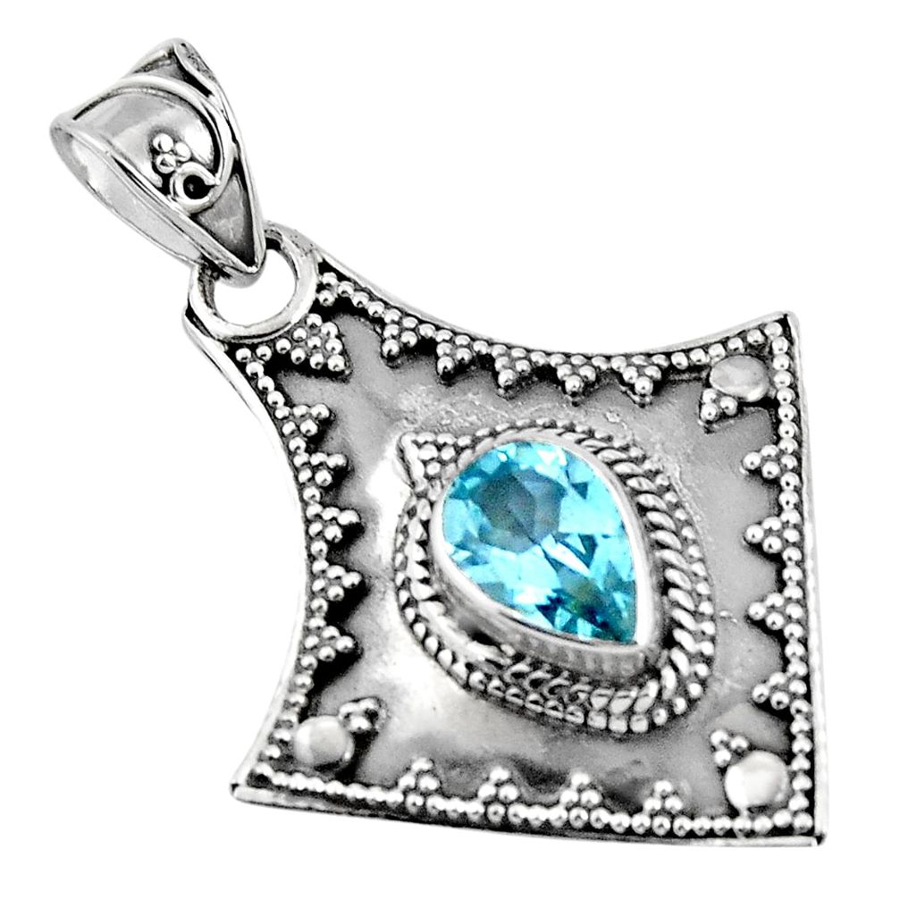 2.26cts natural blue topaz pear 925 sterling silver pendant jewelry p90225
