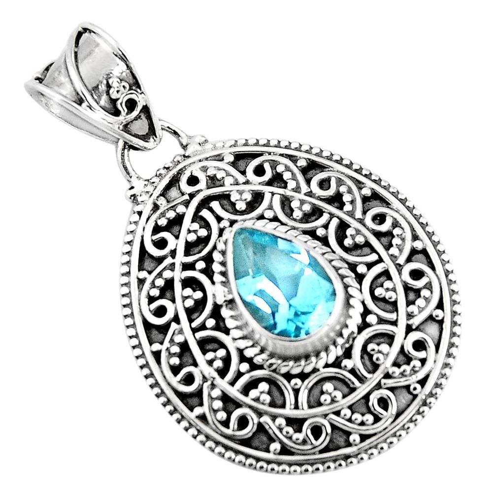 2.24cts natural blue topaz pear 925 sterling silver pendant jewelry p90243
