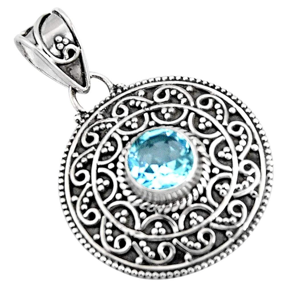 2.12cts natural blue topaz round 925 sterling silver pendant jewelry p90234