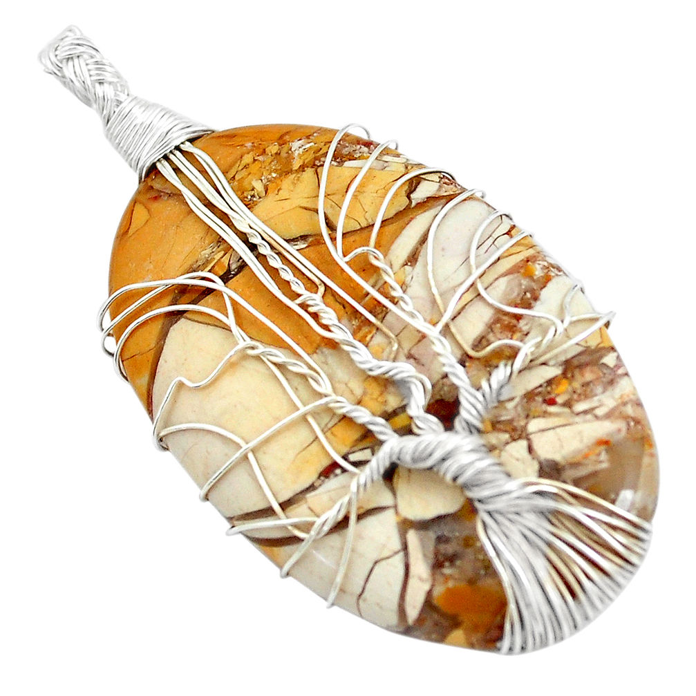 21.98cts natural brecciated jasper 925 silver tree of life pendant p48582