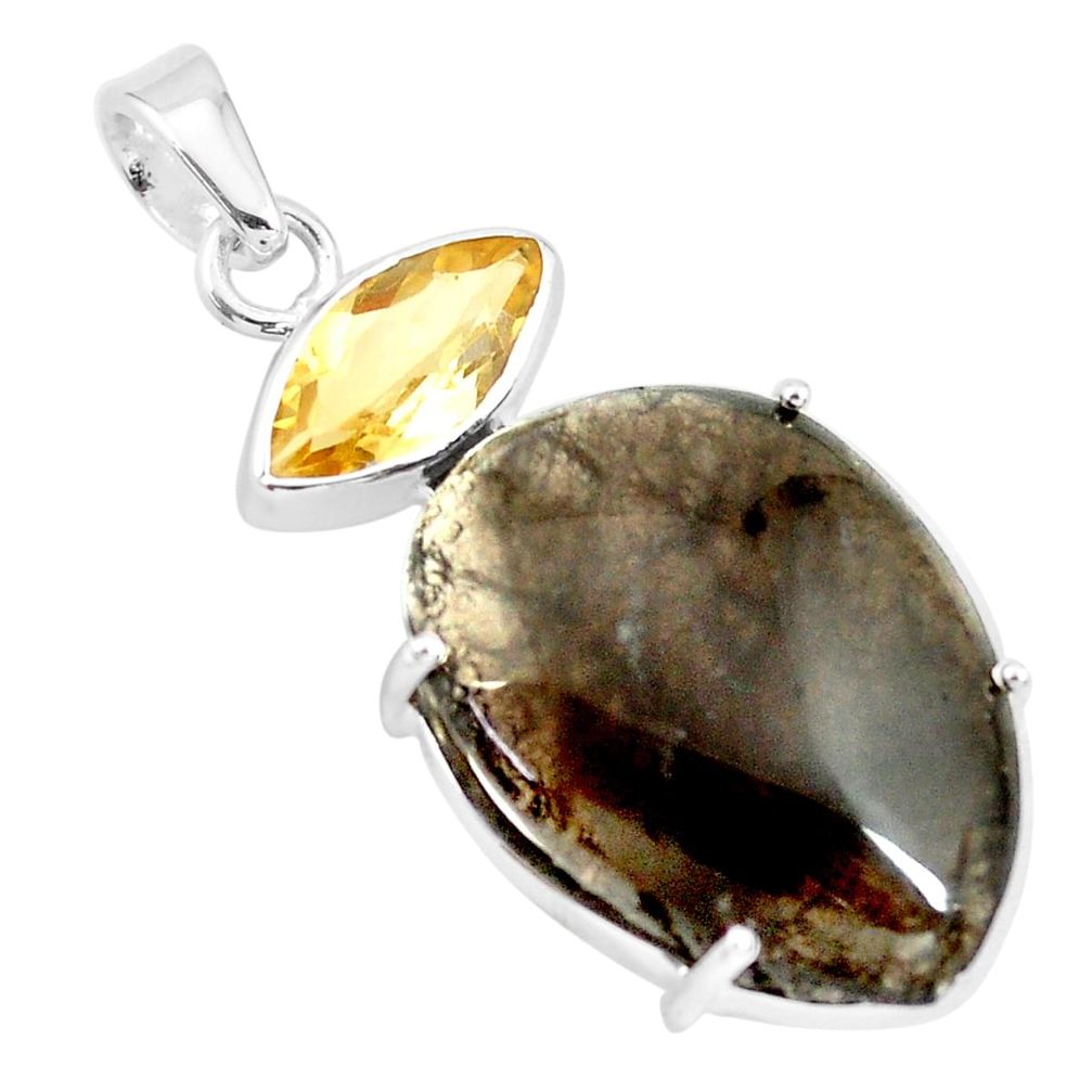 18.14cts natural brown agni manitite citrine 925 sterling silver pendant p70858