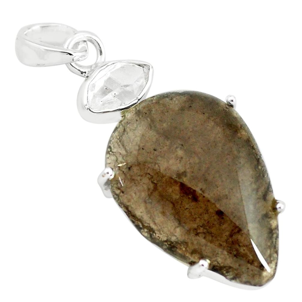 15.34cts natural brown agni manitite herkimer diamond 925 silver pendant p70861