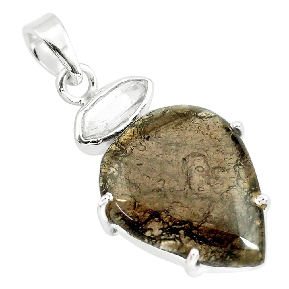 16.49cts natural brown agni manitite herkimer diamond 925 silver pendant p70878