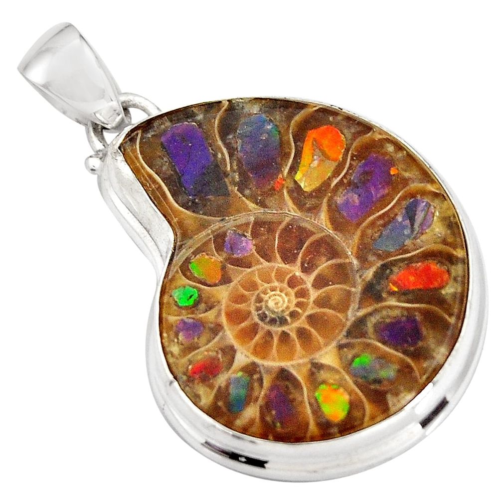 26.70cts natural brown ammolite in ammonite 925 sterling silver pendant p91777