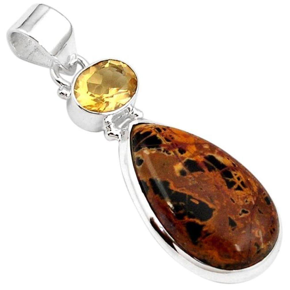 NATURAL BROWN AUSTRALIAN PILBARA CITRINE 925 STERLING SILVER PENDANT H22479