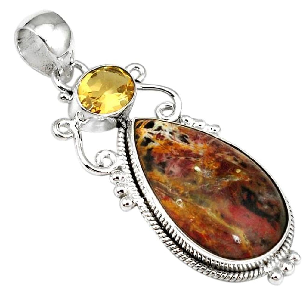 NATURAL BROWN AUSTRALIAN PILBARA CITRINE 925 STERLING SILVER PENDANT H22500