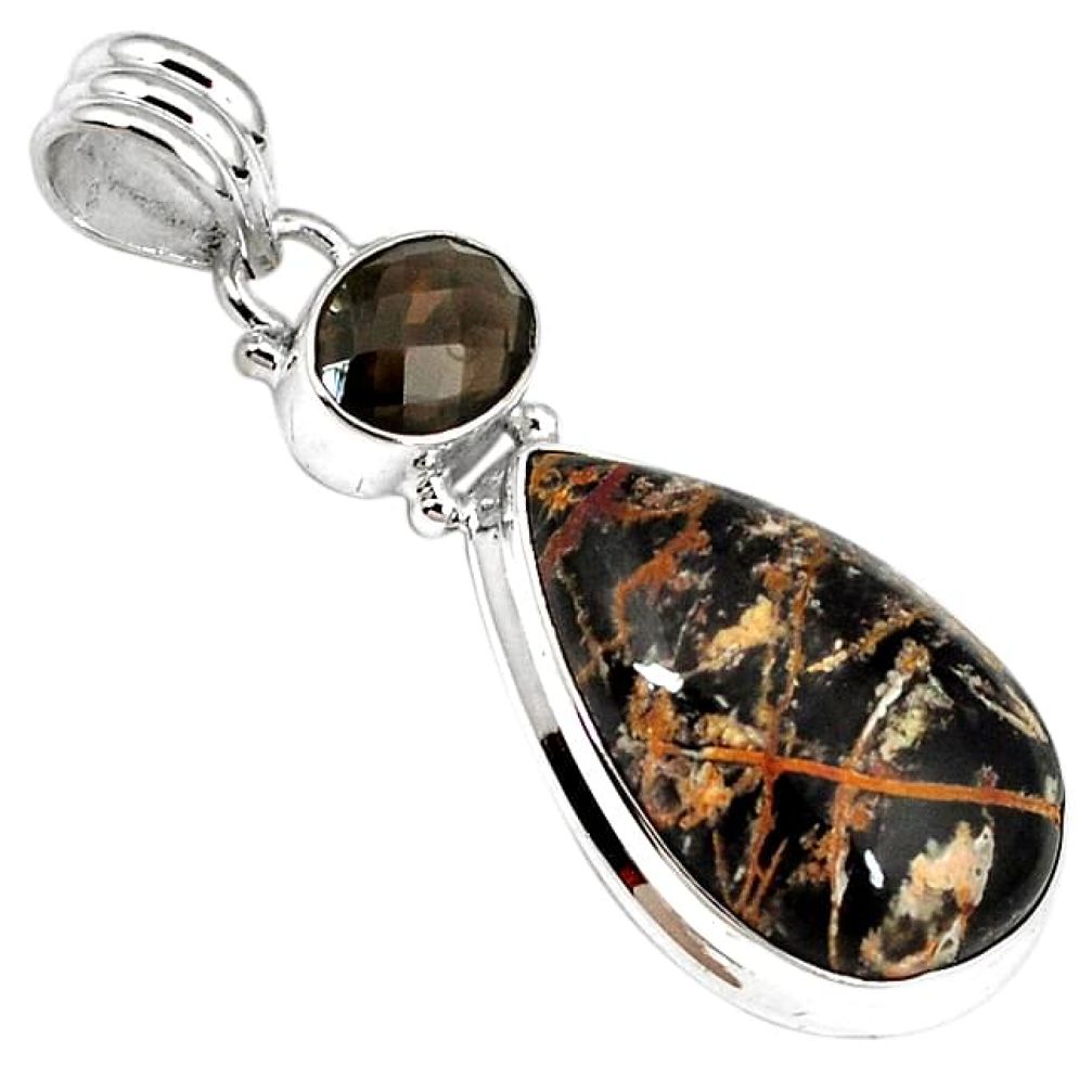 NATURAL BROWN AUSTRALIAN PILBARA SMOKY TOPAZ 925 STERLING SILVER PENDANT H22499