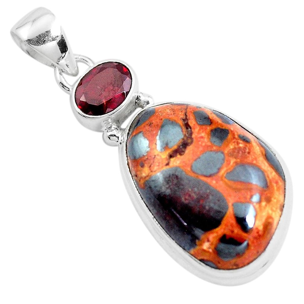 18.68cts natural brown bauxite garnet 925 sterling silver pendant jewelry p40699