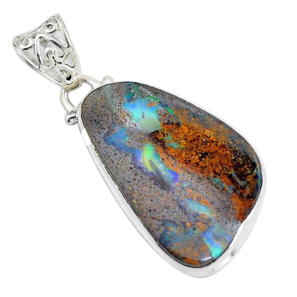 21.48cts natural brown boulder opal 925 sterling silver pendant jewelry d31927