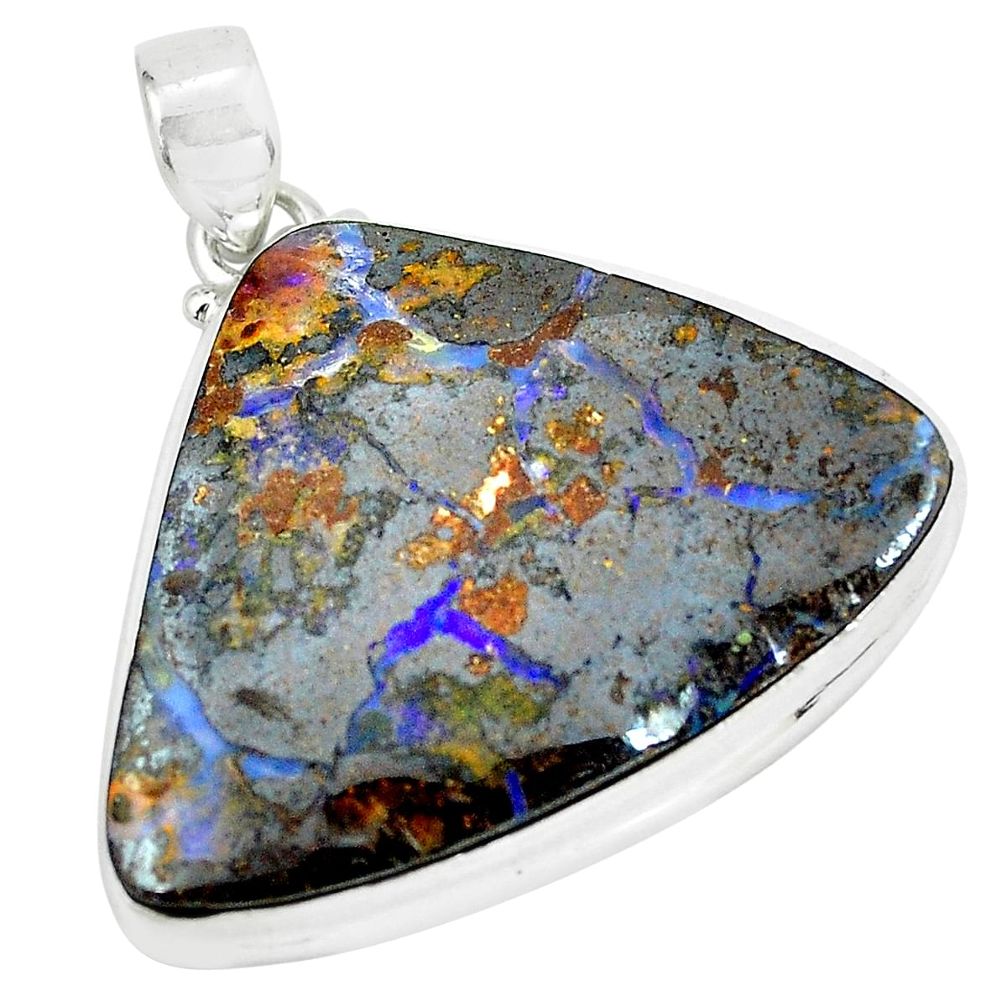 39.93cts natural brown boulder opal 925 sterling silver pendant jewelry p65202