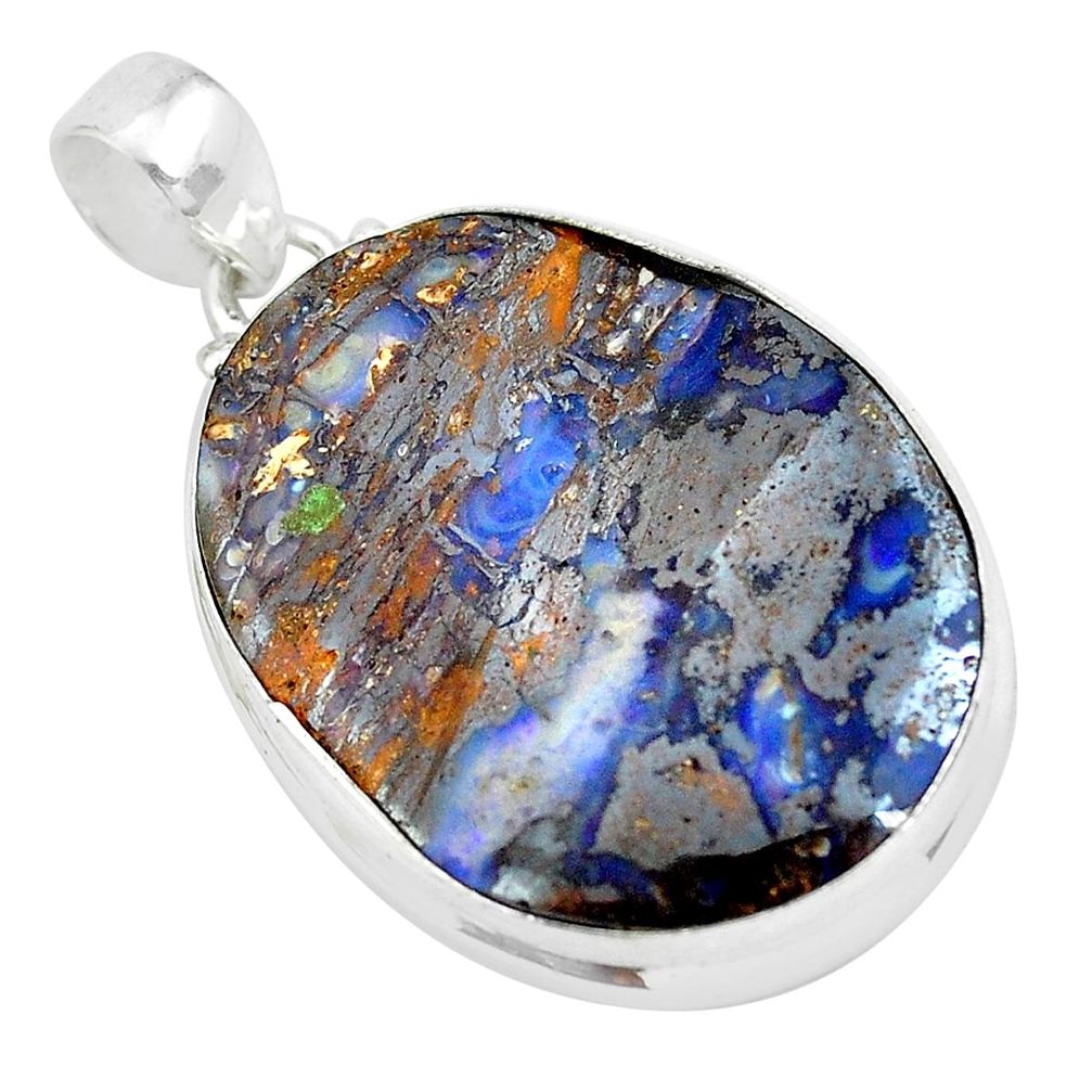 31.58cts natural brown boulder opal 925 sterling silver pendant jewelry p65253