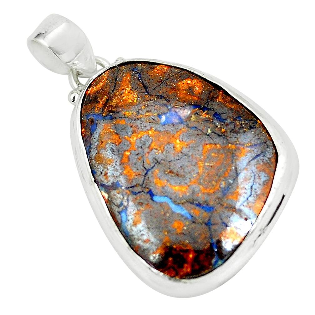 29.93cts natural brown boulder opal 925 sterling silver pendant jewelry p65257