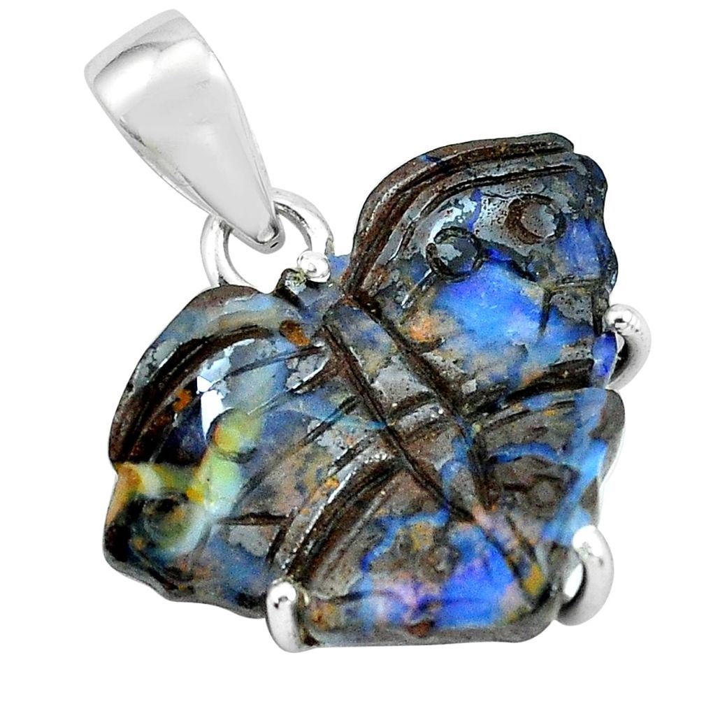 13.69cts natural brown boulder opal carving 925 silver butterfly pendant p69377