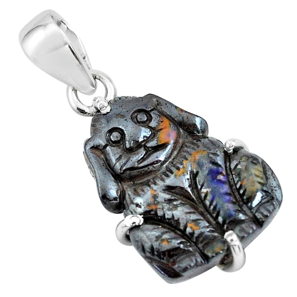 16.86cts natural brown boulder opal carving 925 silver dog charm pendant p69361