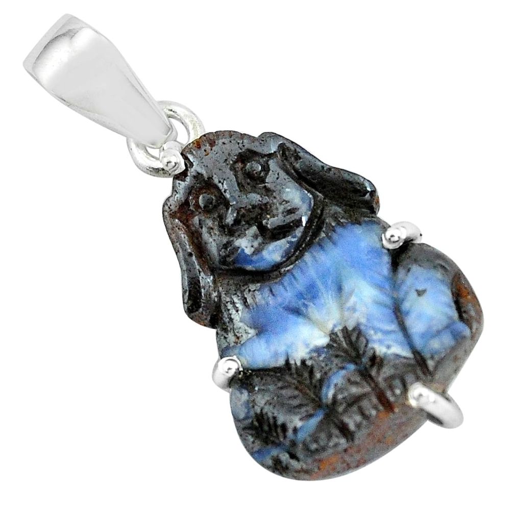 15.93cts natural brown boulder opal carving 925 silver dog charm pendant p69386