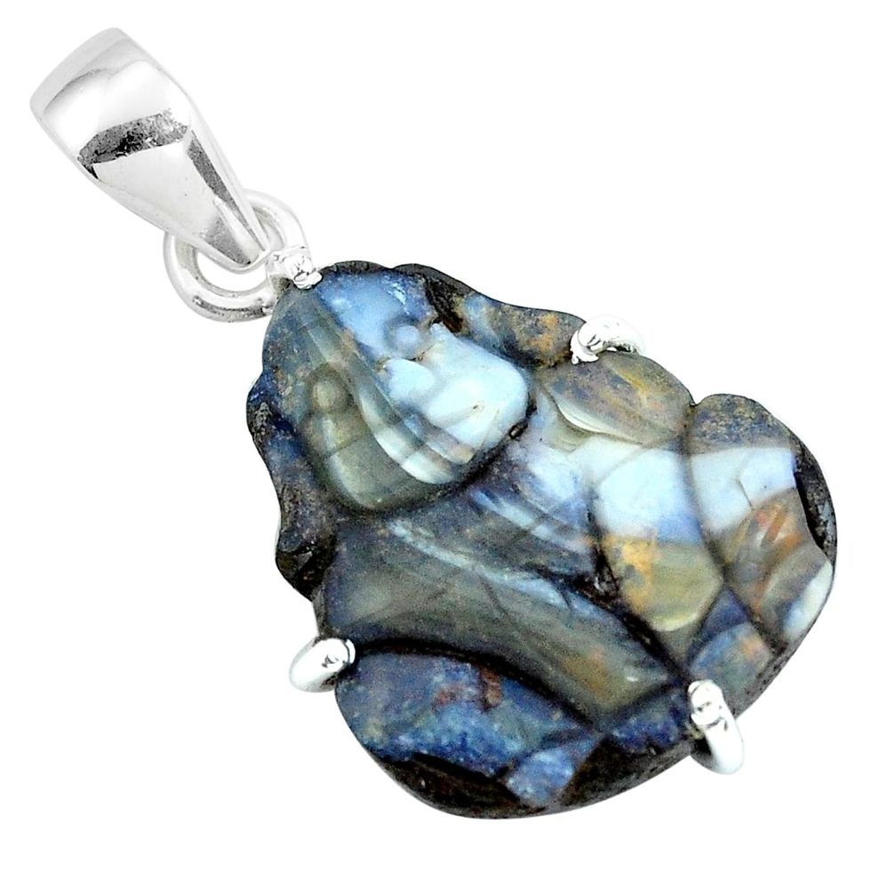 18.14cts natural brown boulder opal carving 925 silver dog charm pendant p69398