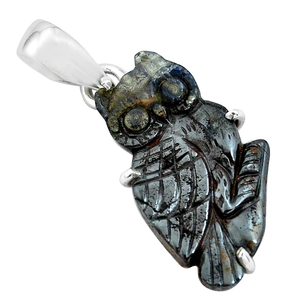 13.69cts natural brown boulder opal carving 925 silver owl charm pendant p69381