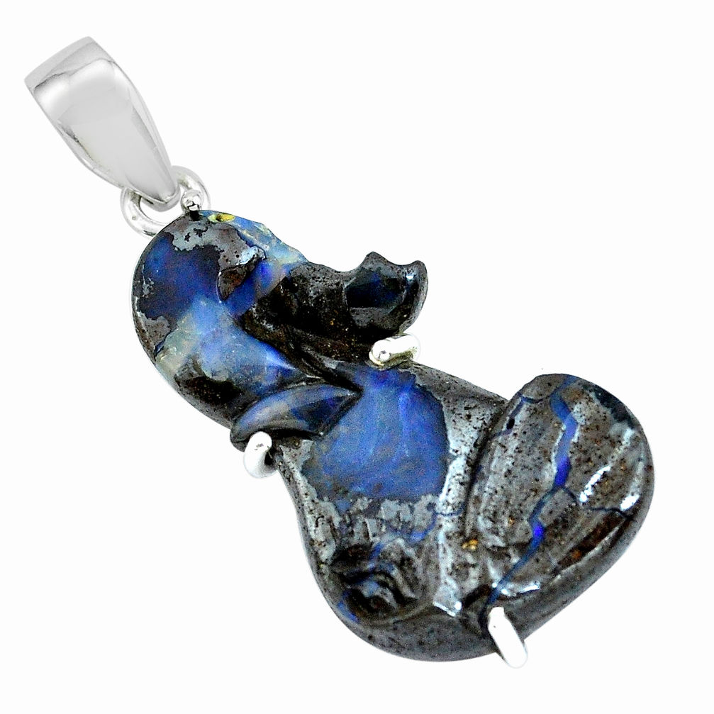 21.53cts natural brown boulder opal carving 925 silver pendant jewelry p69342