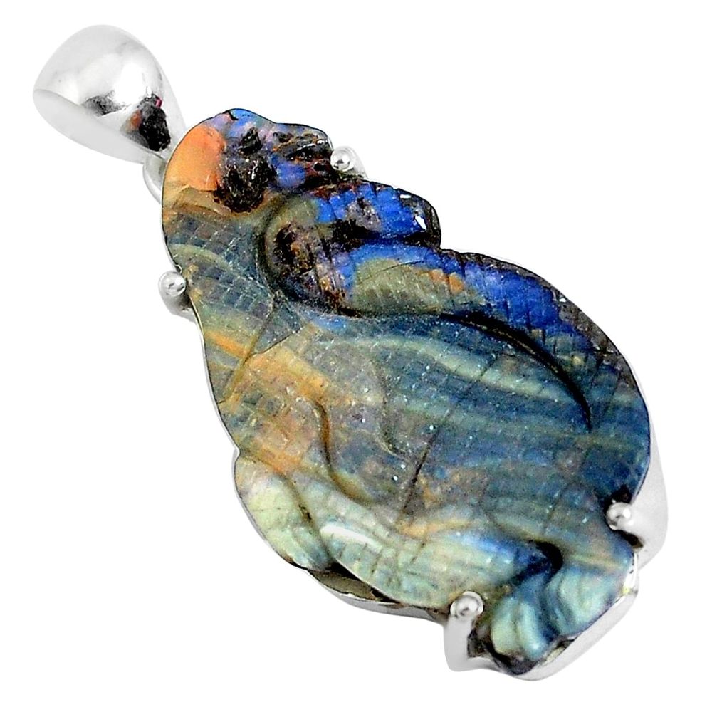 20.33cts natural brown boulder opal carving 925 sterling silver pendant p46549