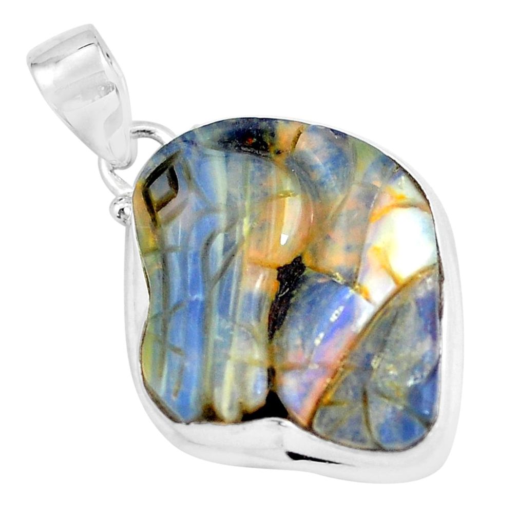 19.68cts natural brown boulder opal carving 925 sterling silver pendant p59205